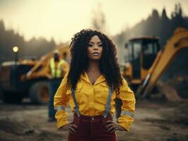 foto tiro do uma natural mulher trabalhando Como uma construção trabalhador ai generativo