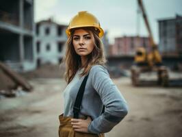 foto tiro do uma natural mulher trabalhando Como uma construção trabalhador ai generativo