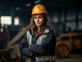 foto tiro do uma natural mulher trabalhando Como uma construção trabalhador ai generativo