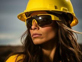 foto tiro do uma natural mulher trabalhando Como uma construção trabalhador ai generativo