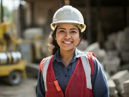 foto tiro do uma natural mulher trabalhando Como uma construção trabalhador ai generativo