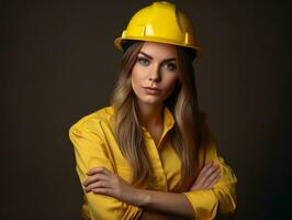 foto tiro do uma natural mulher trabalhando Como uma construção trabalhador ai generativo