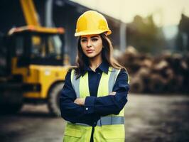 foto tiro do uma natural mulher trabalhando Como uma construção trabalhador ai generativo