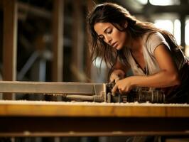 foto tiro do uma natural mulher trabalhando Como uma construção trabalhador ai generativo