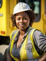 foto tiro do uma natural mulher trabalhando Como uma construção trabalhador ai generativo