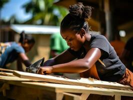 foto tiro do uma natural mulher trabalhando Como uma construção trabalhador ai generativo