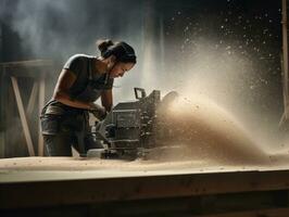 foto tiro do uma natural mulher trabalhando Como uma construção trabalhador ai generativo