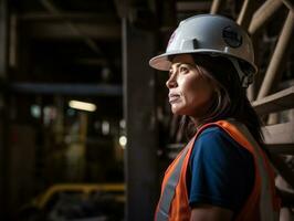 foto tiro do uma natural mulher trabalhando Como uma construção trabalhador ai generativo