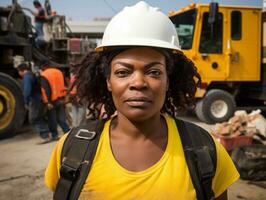 foto tiro do uma natural mulher trabalhando Como uma construção trabalhador ai generativo