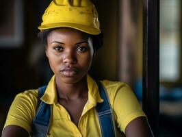 foto tiro do uma natural mulher trabalhando Como uma construção trabalhador ai generativo