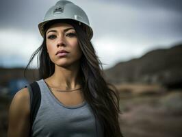 foto tiro do uma natural mulher trabalhando Como uma construção trabalhador ai generativo