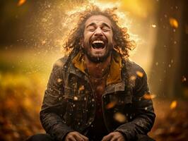 foto do emocional dinâmico pose brasileiro homem dentro outono ai generativo