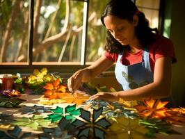 mulheres crio papel picado colorida papel decorações ai generativo foto