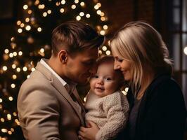 a família goza a comemorar Natal véspera juntos ai generativo foto