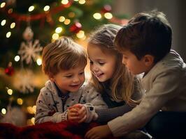 a família goza a comemorar Natal véspera juntos ai generativo foto