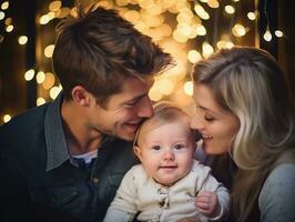 a família goza a comemorar Natal véspera juntos ai generativo foto