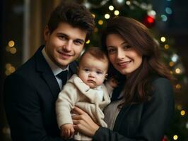 a família goza a comemorar Natal véspera juntos ai generativo foto
