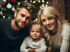 a família goza a comemorar Natal véspera juntos ai generativo foto