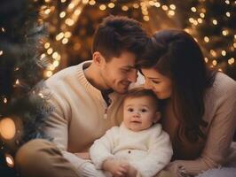 a família goza a comemorar Natal véspera juntos ai generativo foto