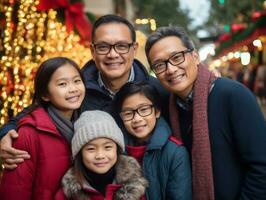ásia família goza a comemorar Natal véspera juntos ai generativo foto