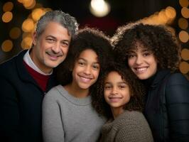 a interracial família goza a comemorar Natal véspera juntos ai generativo foto