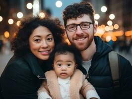 a interracial família goza a comemorar Natal véspera juntos ai generativo foto