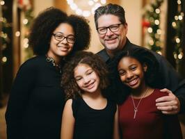 a interracial família goza a comemorar Natal véspera juntos ai generativo foto