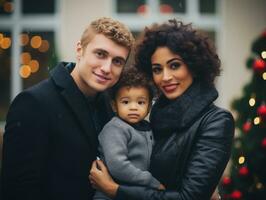 a interracial família goza a comemorar Natal véspera juntos ai generativo foto