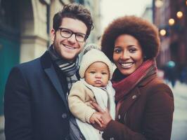 a interracial família goza a comemorar Natal véspera juntos ai generativo foto