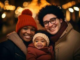 a interracial família goza a comemorar Natal véspera juntos ai generativo foto