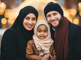 a interracial família goza a comemorar Natal véspera juntos ai generativo foto