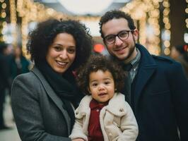 a interracial família goza a comemorar Natal véspera juntos ai generativo foto