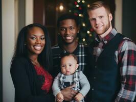 a interracial família goza a comemorar Natal véspera juntos ai generativo foto