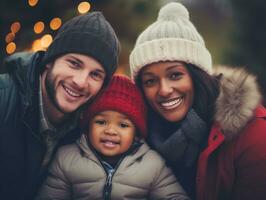 a interracial família goza a comemorar Natal véspera juntos ai generativo foto