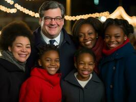 a interracial família goza a comemorar Natal véspera juntos ai generativo foto