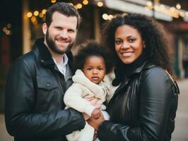 a interracial família goza a comemorar Natal véspera juntos ai generativo foto