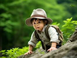 adorável bebê explorando a natureza ai generativo foto