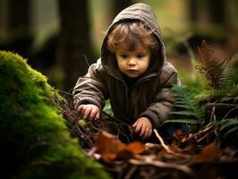 adorável bebê explorando a natureza ai generativo foto