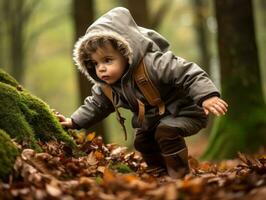 adorável bebê explorando a natureza ai generativo foto