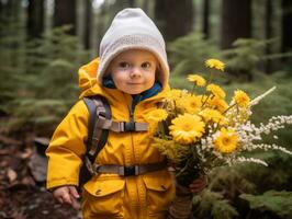 adorável bebê explorando a natureza ai generativo foto