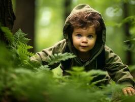 adorável bebê explorando a natureza ai generativo foto