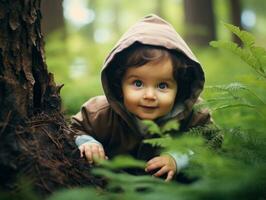 adorável bebê explorando a natureza ai generativo foto