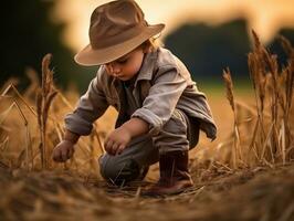 adorável bebê explorando a natureza ai generativo foto