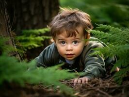 adorável bebê explorando a natureza ai generativo foto