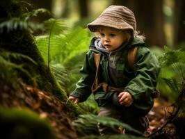 adorável bebê explorando a natureza ai generativo foto