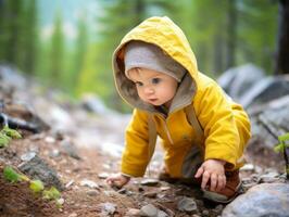 adorável bebê explorando a natureza ai generativo foto