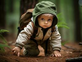 adorável bebê explorando a natureza ai generativo foto