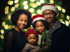 a africano americano família goza a comemorar Natal véspera juntos ai generativo foto