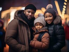 a africano americano família goza a comemorar Natal véspera juntos ai generativo foto