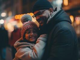 a africano americano família goza a comemorar Natal véspera juntos ai generativo foto